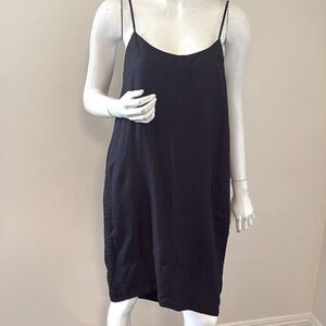 Brochu Walker Black Loose Fit Mini Tank Dress w Embossed Swiss Dot Pattern